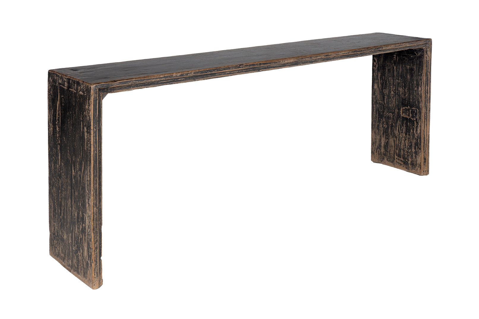 Modern Waterfall Console in Original Black Paint Patina