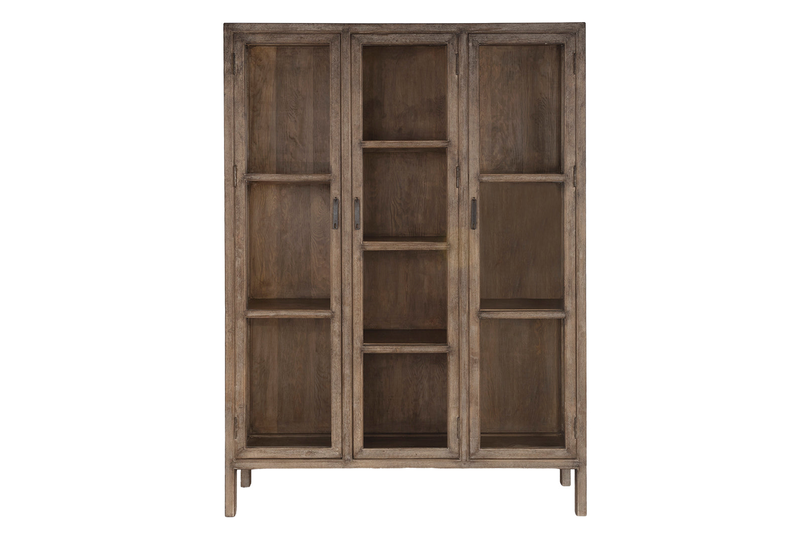 Three Door Wood Cabinet with Glass Panes