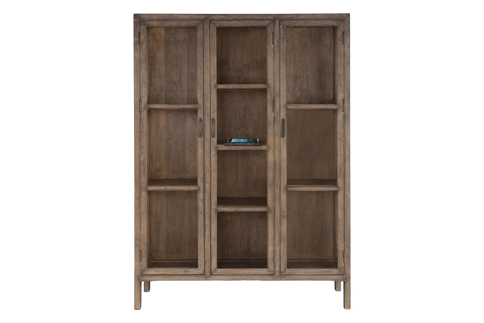 Three Door Wood Cabinet with Glass Panes