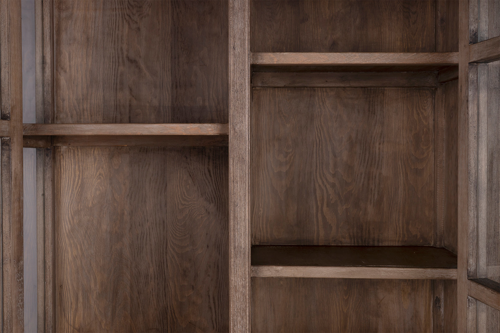 Three Door Wood Cabinet with Glass Panes