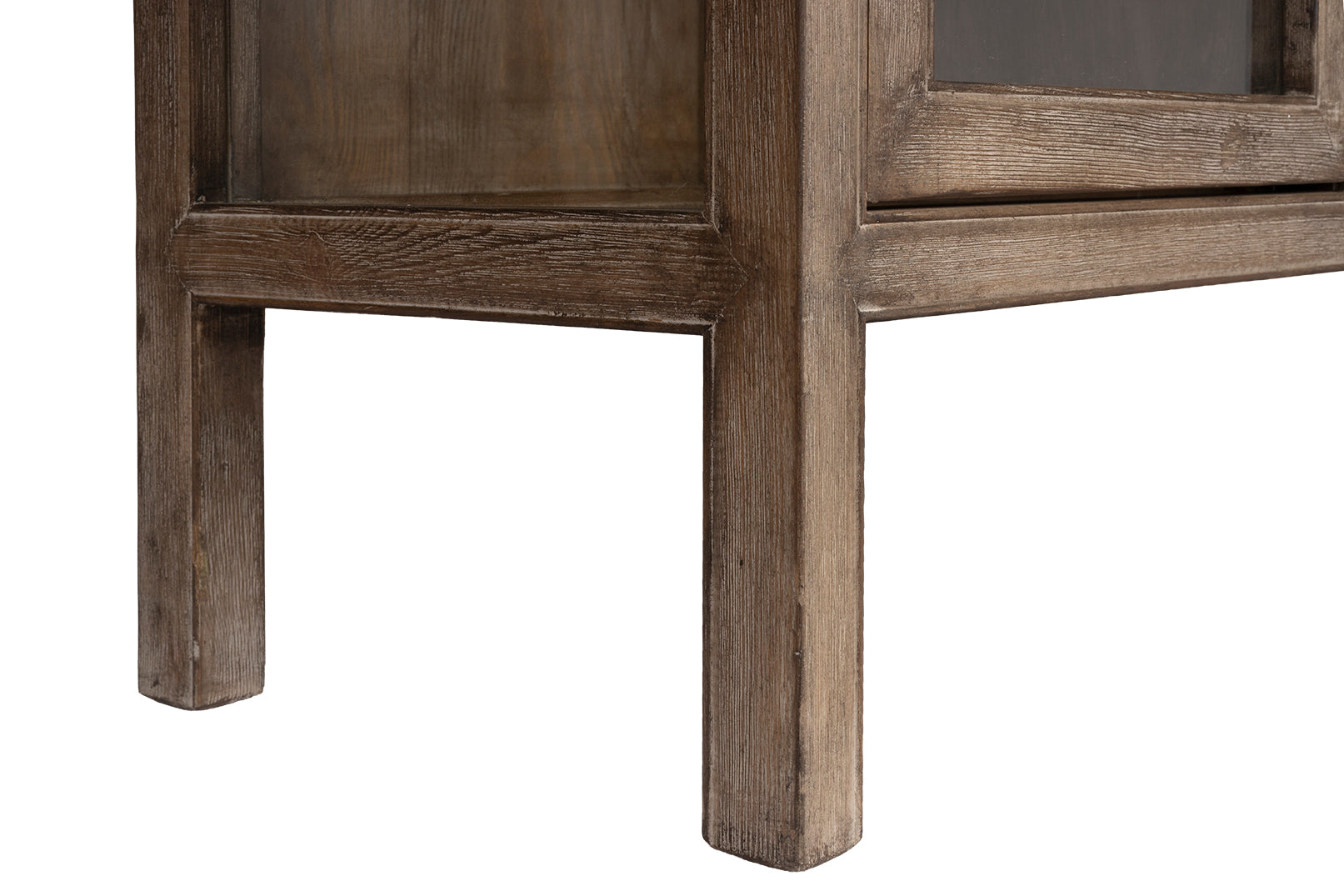 Three Door Wood Cabinet with Glass Panes