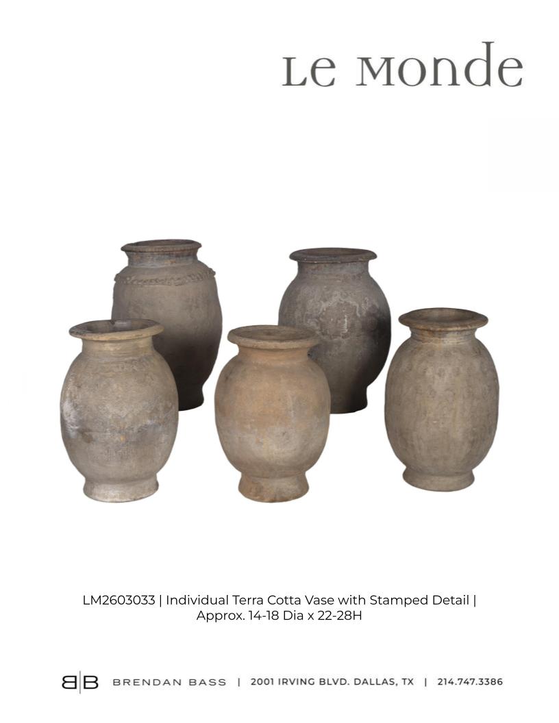 Monumental Terra Cotta Vase with Stamped Detail