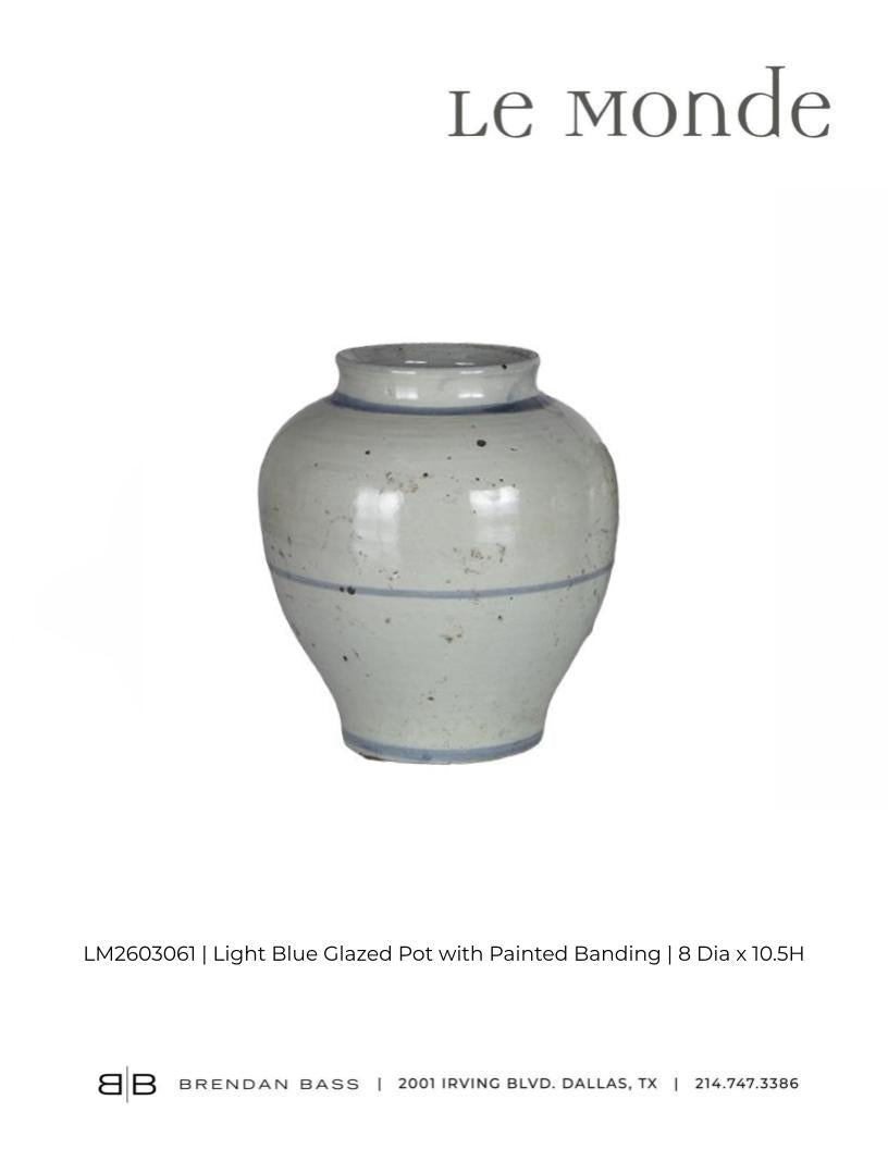 Light Blue Glazed Pot with Painted Banding