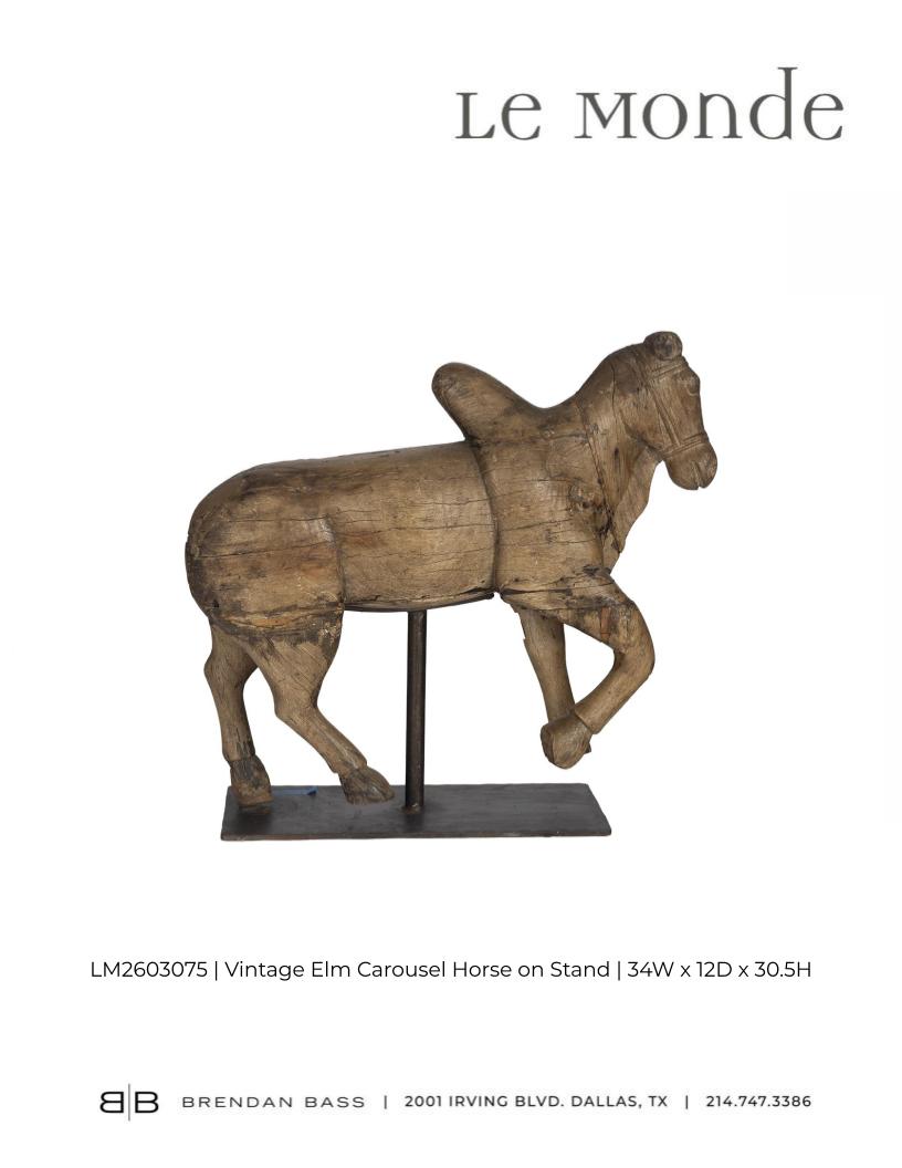 Vintage Elm Carousel Horse on Stand