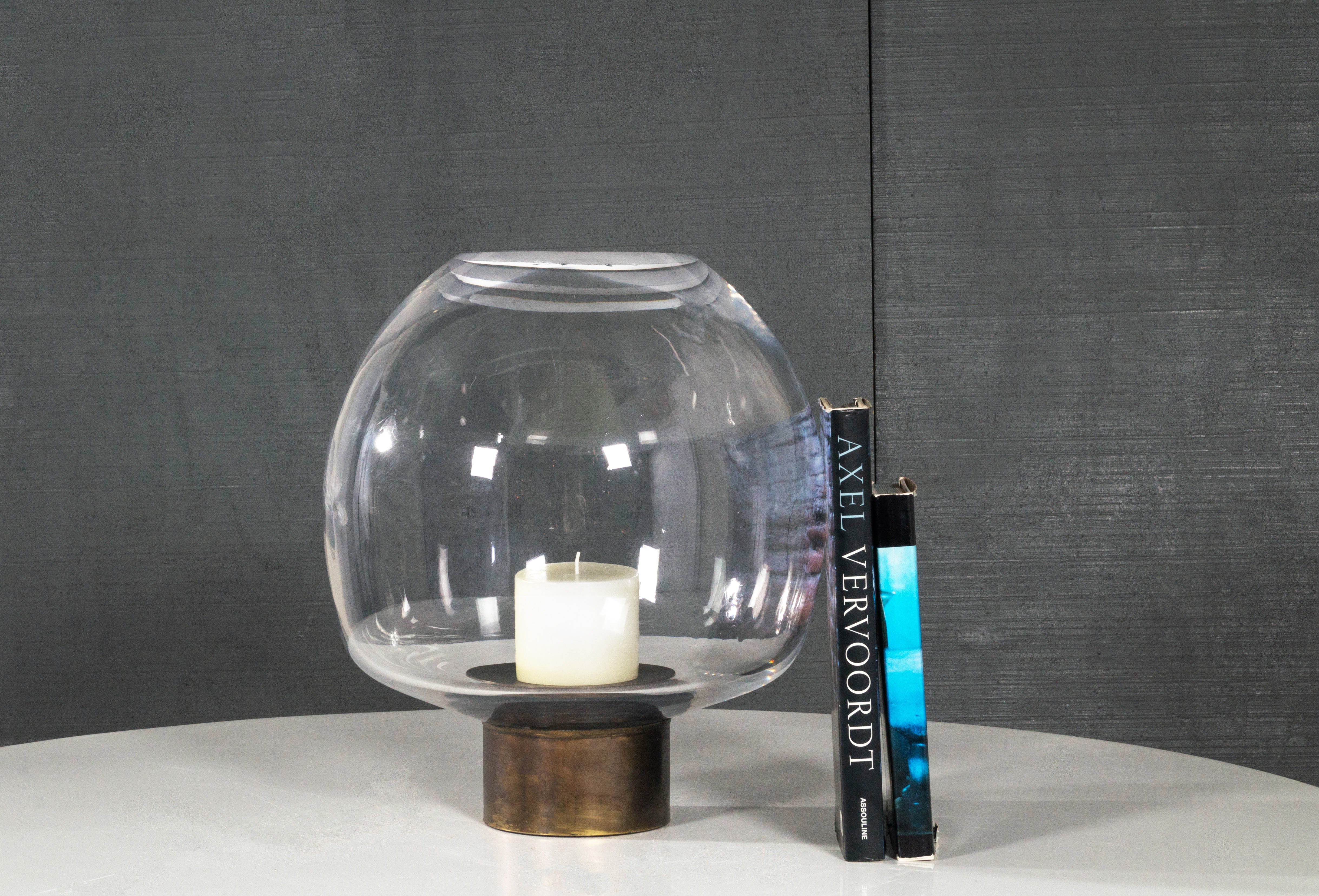 Crystal Candle Huricane with Brass Base