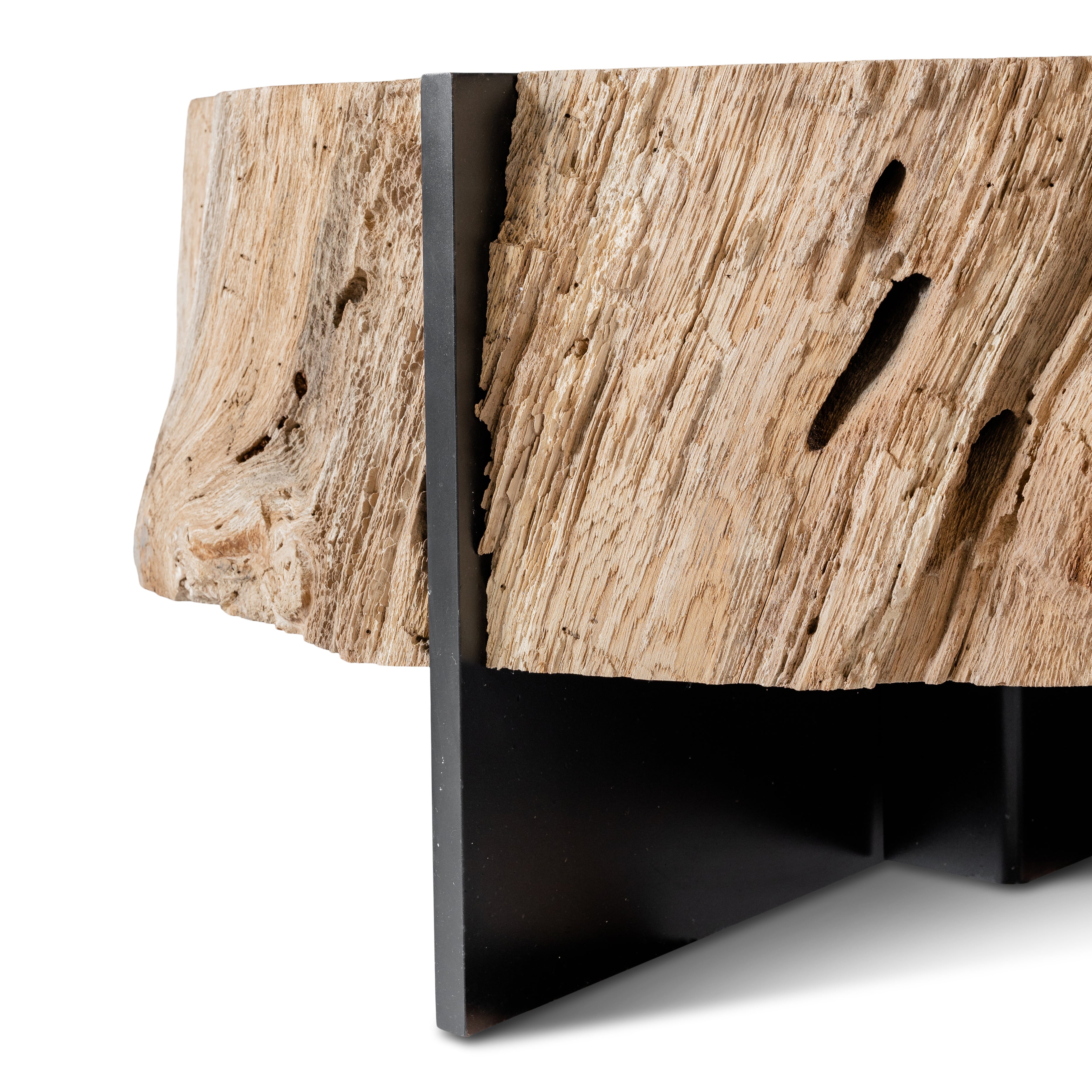 Modernist Ebonized Steel and End Cut Oak Coffee Table