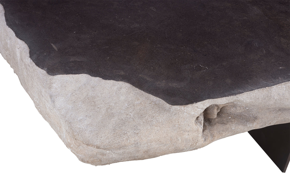 Polished Belgian Blue Stone Coffee Table on Modern Steel Base