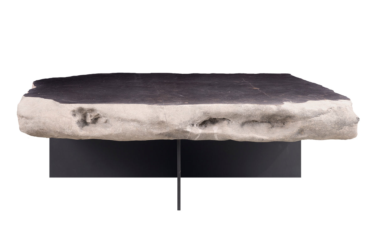 Polished Belgian Blue Stone Coffee Table on Modern Steel Base