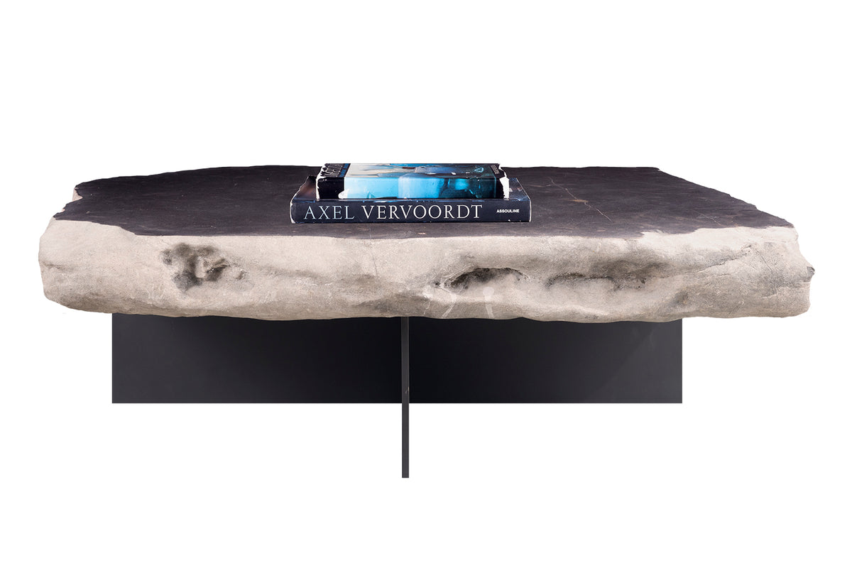 Polished Belgian Blue Stone Coffee Table on Modern Steel Base