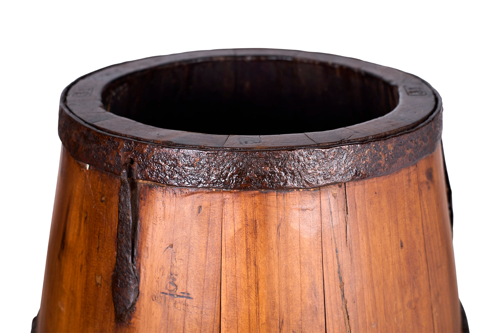Antiqued Hand Carved Wood Bucket
