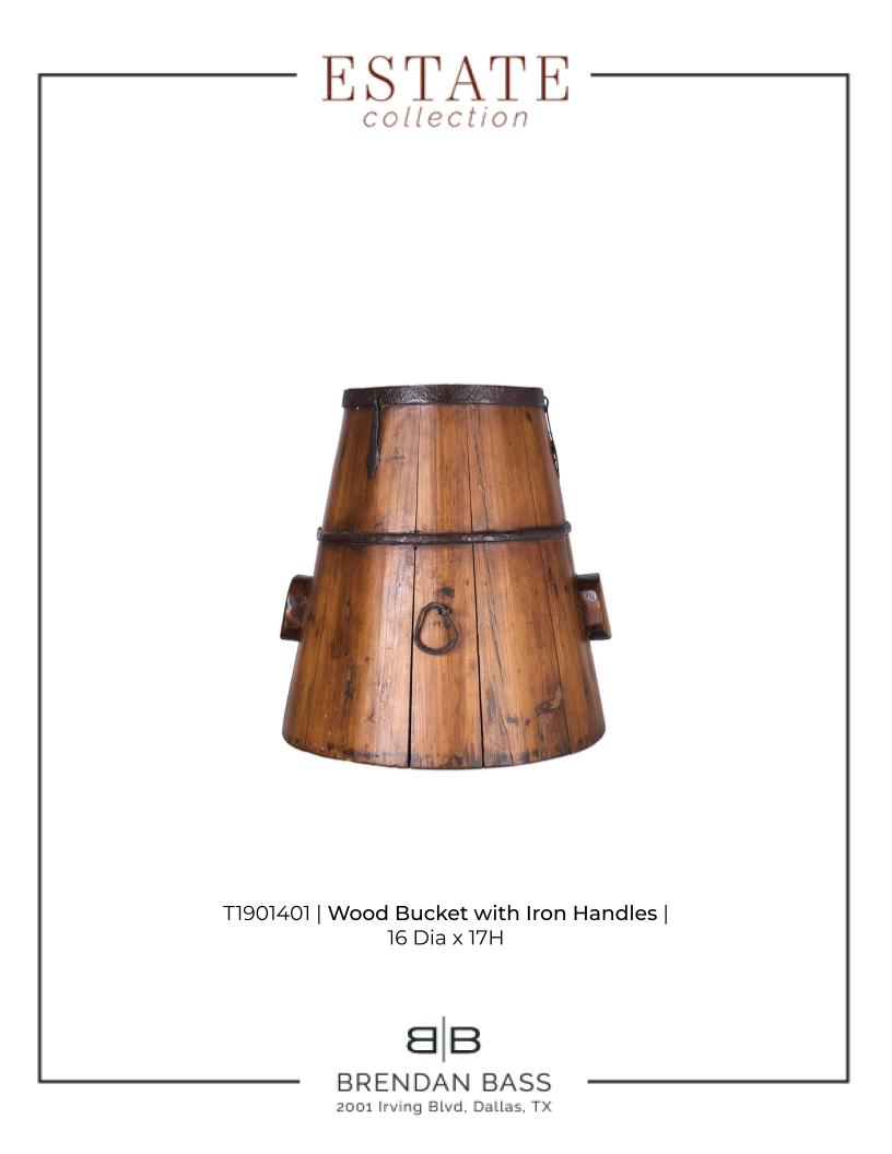 Antiqued Hand Carved Wood Bucket