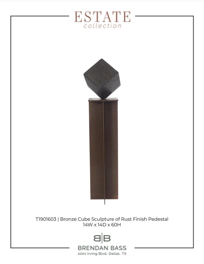 Bronze Cube Sculpture on Rust Finish Steel Pedistool