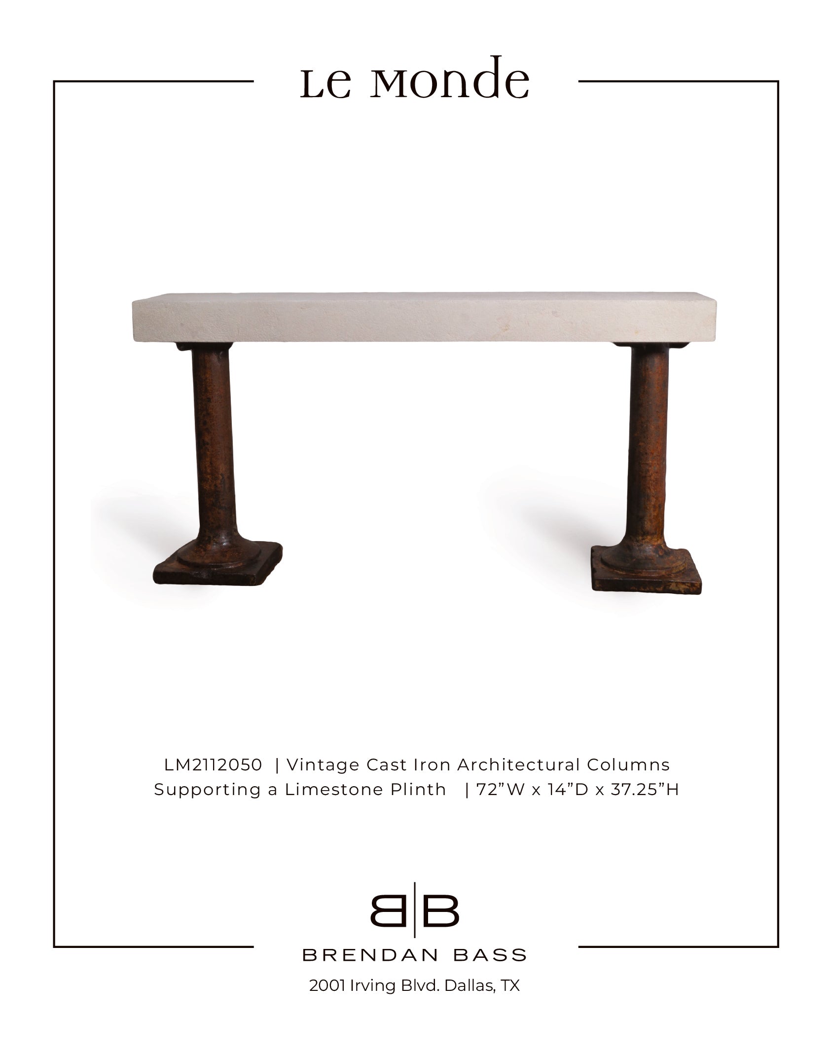 Limestone Console with Iron Column Base