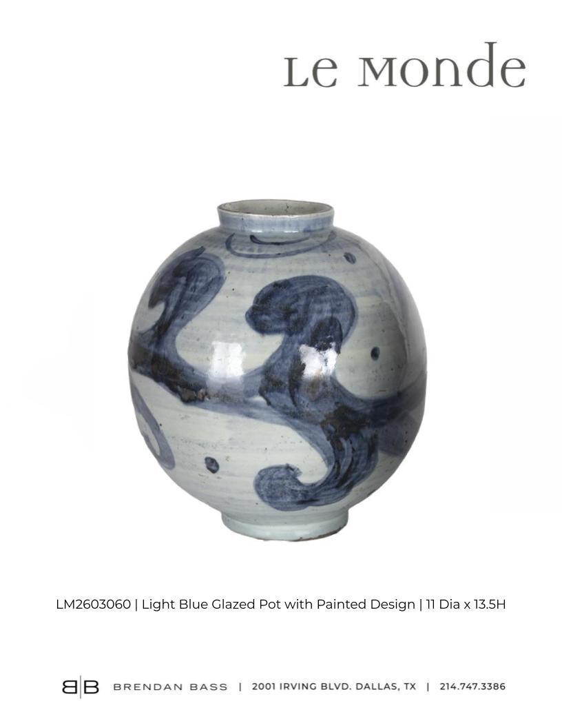 Light Blue Glazed Pot with Painted Design