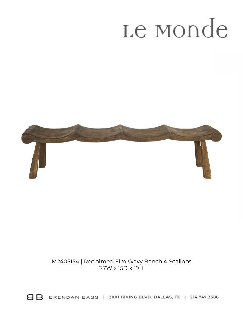 Four Seat Scalloped Weathered Elm Bench