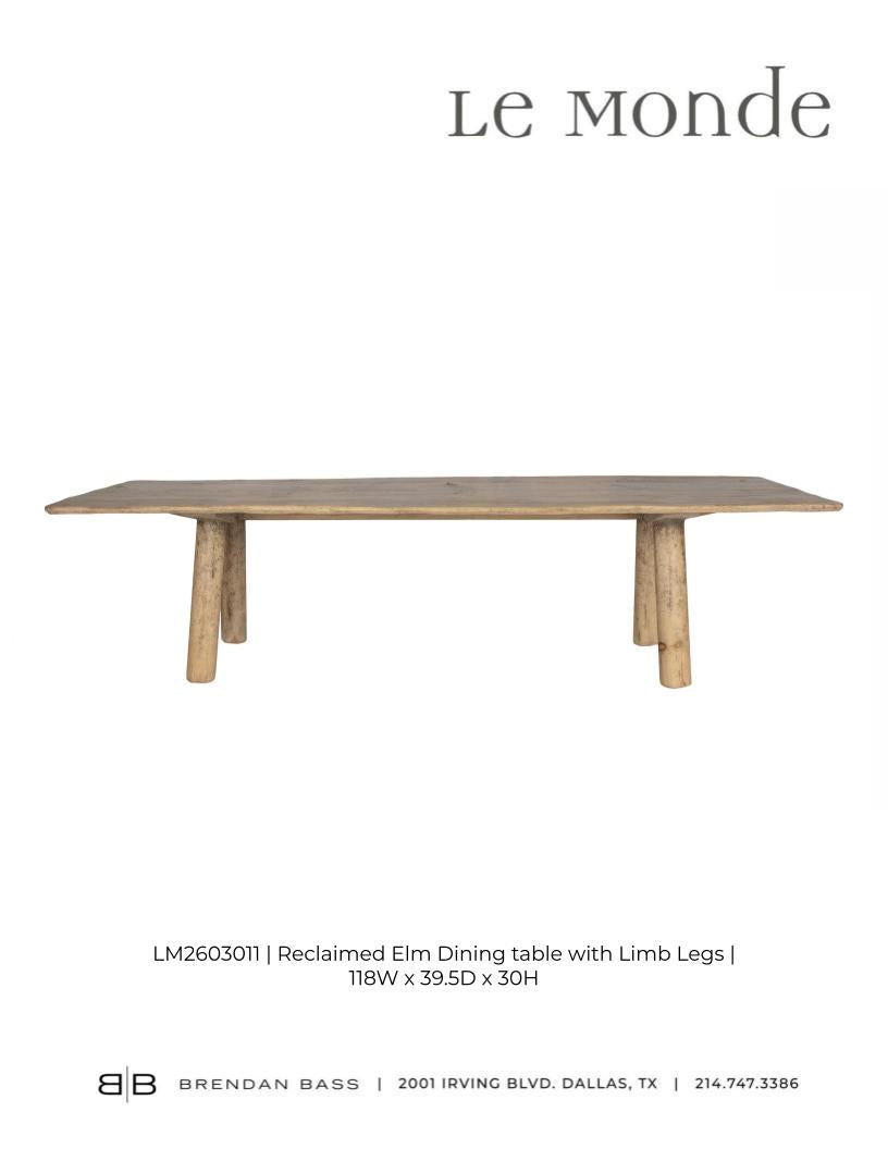 Reclaimed Elm Dining table with Limb Legs