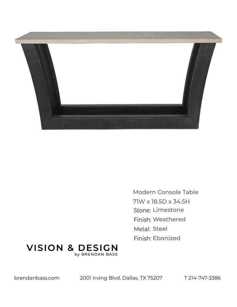 Modern Console Table with Stone Top and Metal Base