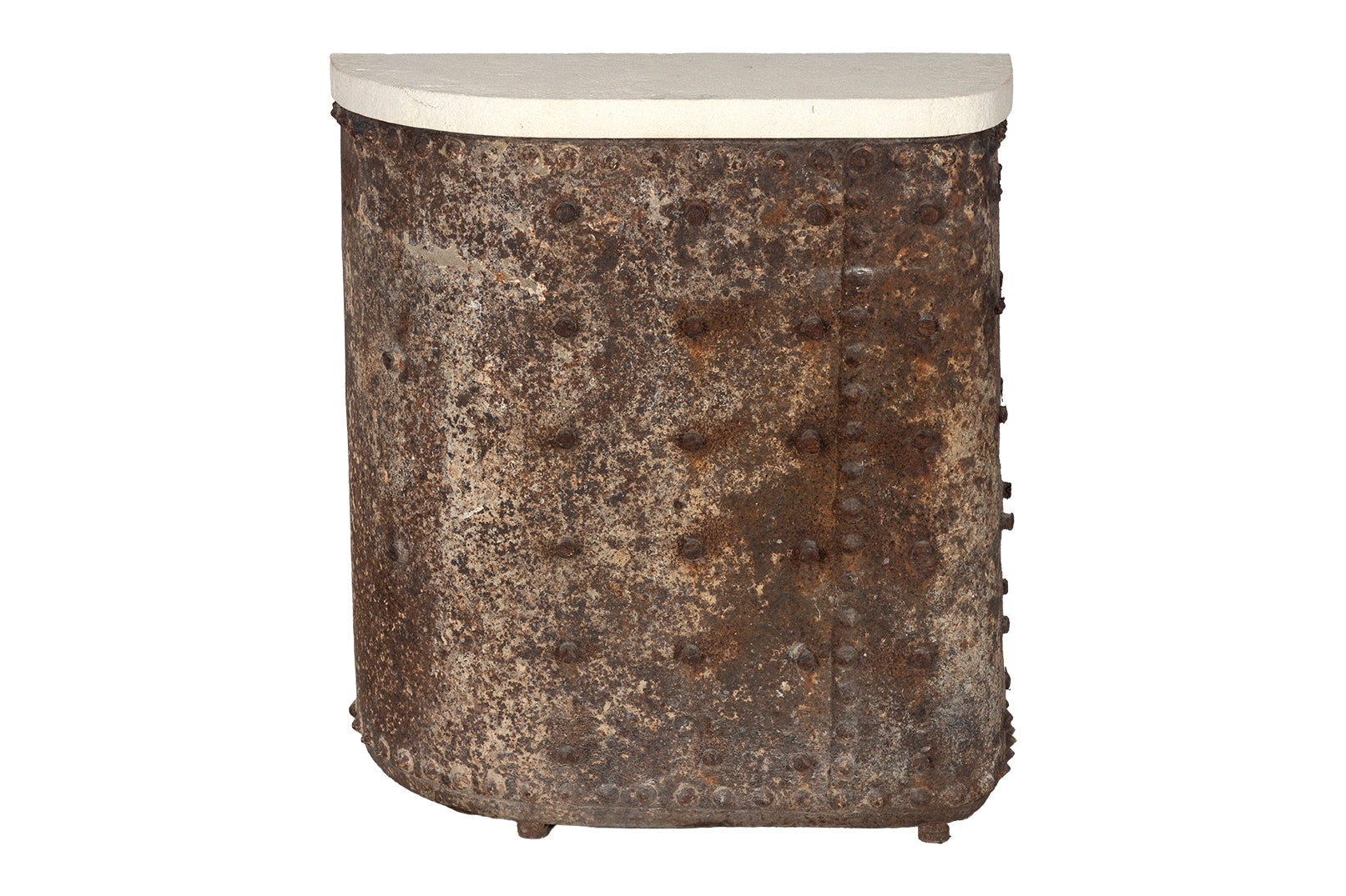 Vintage French Studded Iron Industrial Console with Limestone Top
