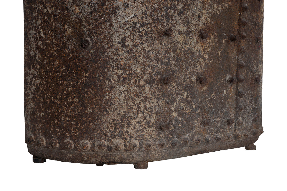 Vintage French Studded Iron Industrial Console with Limestone Top