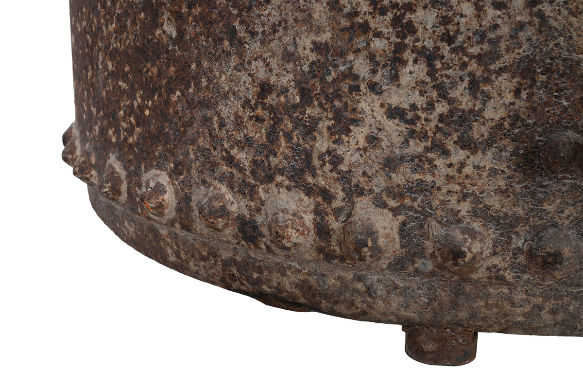 Vintage French Studded Iron Industrial Console with Limestone Top